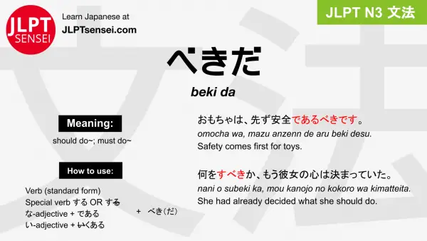 beki da べきだ jlpt n3 grammar meaning 文法 例文 japanese flashcards