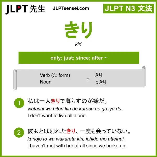 Jlpt N3 Grammar きり Kiri Learn Japanese Jlpt Sensei