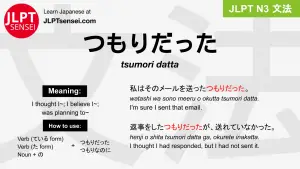 tsumori datta つもりだった jlpt n3 grammar meaning 文法 例文 japanese flashcards