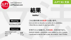 kekka 結果 けっか jlpt n3 grammar meaning 文法 例文 japanese flashcards