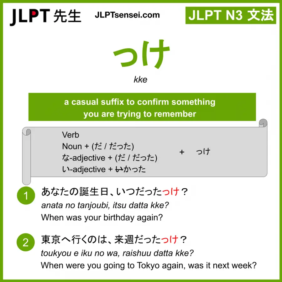 Jlpt N3 Grammar っけ Kke Learn Japanese Jlpt Sensei