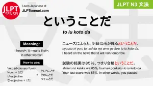 to iu koto da ということだ jlpt n3 grammar meaning 文法 例文 japanese flashcards