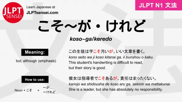 koso~ga~kedo こそ～が～けど jlpt n1 grammar meaning 文法 例文 japanese flashcards