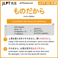 mono dakara ものだから jlpt n2 grammar meaning 文法 例文 learn japanese flashcards