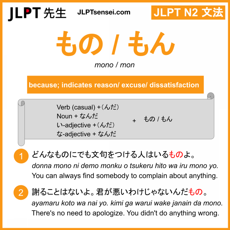 Jlpt N2 Grammar もの もん Mono Mon Meaning Jlptsensei Com
