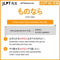 mono nara ものなら jlpt n2 grammar meaning 文法 例文 learn japanese flashcards