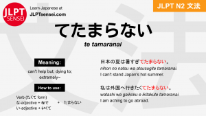te tamaranai てたまらない jlpt n2 grammar meaning 文法 例文 japanese flashcards