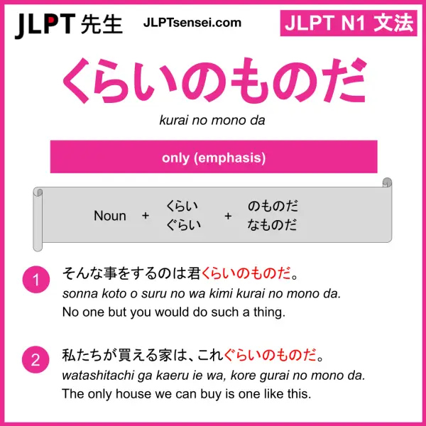 N1 Grammar: くらいのものだ (kurai no mono da) Japanese | JLPT Sensei