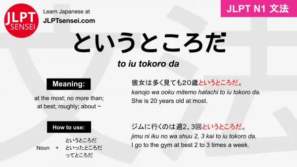 Jlpt N1 Grammar というところだ といったところだ To Iu Tokoro Da To Itta Tokoro Da Meaning Jlptsensei Com