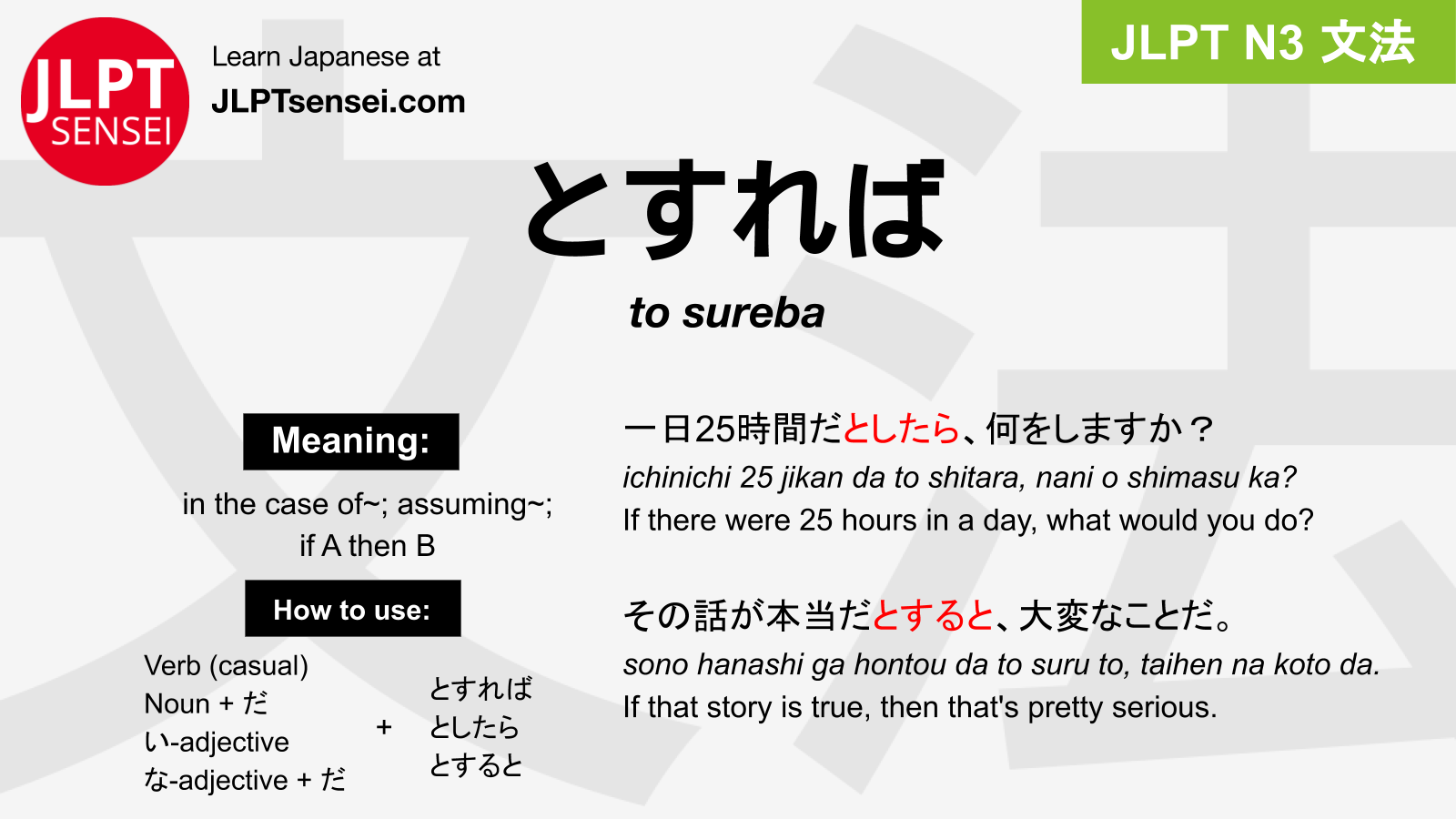 N3 Grammar とすれば としたら とすると To Sureba Shitara Suru To Learn Japanese Jlpt Sensei