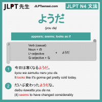 you da ようだ ようだ jlpt n4 grammar meaning 文法 例文 learn japanese flashcards