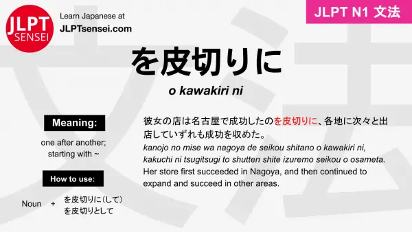 o kawakiri ni を皮切りに をかわきりに jlpt n1 grammar meaning 文法 例文 japanese flashcards