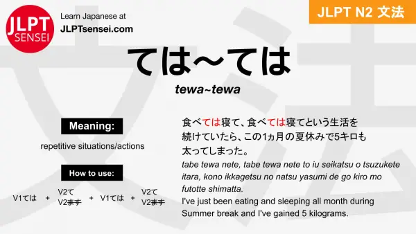tewa~tewa ては ～ては jlpt n2 grammar meaning 文法 例文 japanese flashcards
