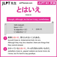 towa ie とはいえ jlpt n1 grammar meaning 文法 例文 learn japanese flashcards