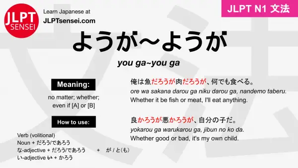 you ga~you ga ようが～ようが jlpt n1 grammar meaning 文法 例文 japanese flashcards