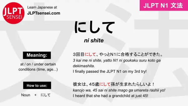 ni shite にして jlpt n1 grammar meaning 文法 例文 japanese flashcards