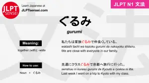 gurumi ぐるみ jlpt n1 grammar meaning 文法 例文 japanese flashcards