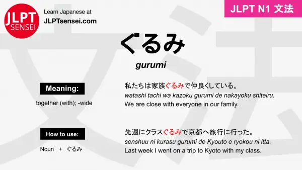 gurumi ぐるみ jlpt n1 grammar meaning 文法 例文 japanese flashcards
