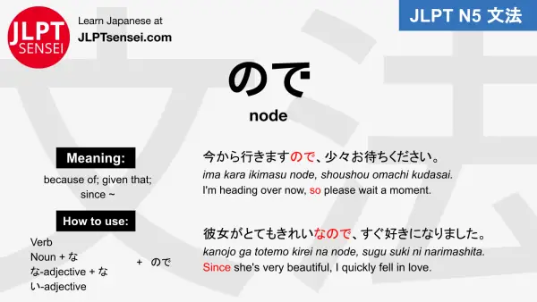 node ので jlpt n5 grammar meaning 文法例文 japanese flashcards