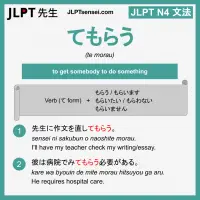 te morau てもらう てもらう jlpt n4 grammar meaning 文法 例文 learn japanese flashcards