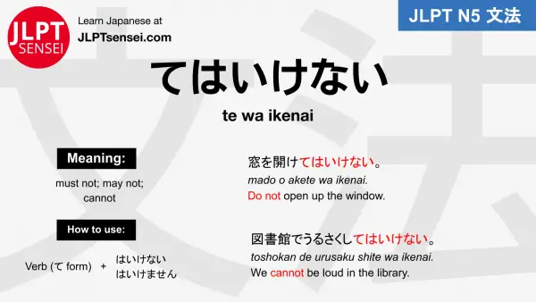 te wa ikenai てはいけない jlpt n5 grammar meaning 文法 例文 japanese flashcards
