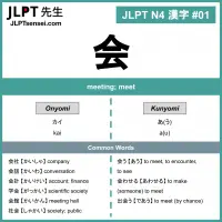 JLPT N4 Kanji: 会 (kai, au) meet – JLPTsensei.com