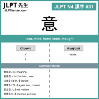 031 意 kanji meaning - JLPT N4 Kanji Flashcard