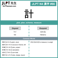 066 計 kanji meaning - JLPT N4 Kanji Flashcard
