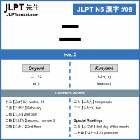 08 二 kanji meaning - JLPT N5 Kanji Flashcard
