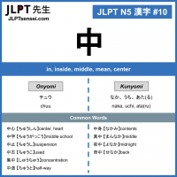 10 中 kanji meaning - JLPT N5 Kanji Flashcard