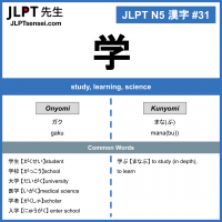31 学 kanji meaning - JLPT N5 Kanji Flashcard