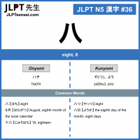 36 八 kanji meaning - JLPT N5 Kanji Flashcard