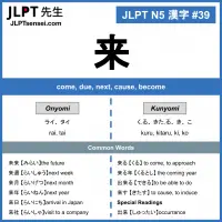 JLPT N5 Kanji: 来 (rai, kuru) come – JLPTsensei.com
