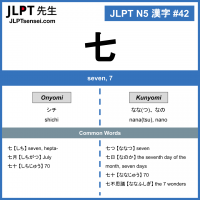 42 七 kanji meaning - JLPT N5 Kanji Flashcard