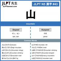 43 山 kanji meaning - JLPT N5 Kanji Flashcard