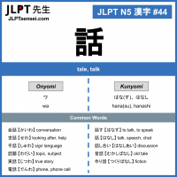 44 話 kanji meaning - JLPT N5 Kanji Flashcard