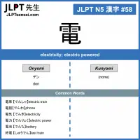58 電 kanji meaning - JLPT N5 Kanji Flashcard