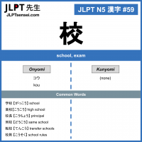 59 校 kanji meaning - JLPT N5 Kanji Flashcard