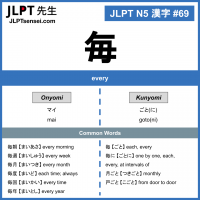 69 毎 kanji meaning - JLPT N5 Kanji Flashcard