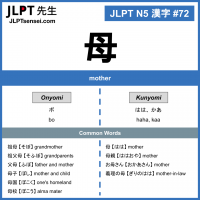 72 母 kanji meaning - JLPT N5 Kanji Flashcard