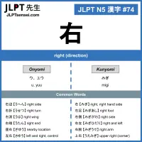 74 右 kanji meaning - JLPT N5 Kanji Flashcard