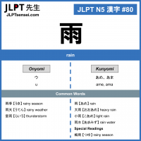 80 雨 kanji meaning - JLPT N5 Kanji Flashcard