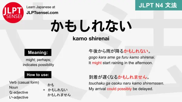 kamo shirenai かもしれない jlpt n4 grammar meaning 文法 例文 japanese flashcards