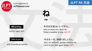 ne ね particle jlpt n5 grammar meaning 文法例文 japanese flashcards