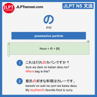 no の possessive particle jlpt n5 grammar meaning 文法例文 learn japanese flashcards