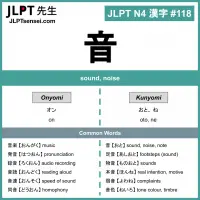 118 音 kanji meaning - JLPT N4 Kanji Flashcard