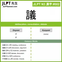 002 議 kanji meaning JLPT N3 Kanji Flashcard