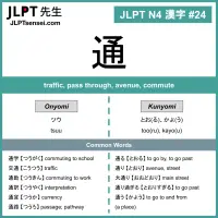 024 通 kanji meaning - JLPT N4 Kanji Flashcard