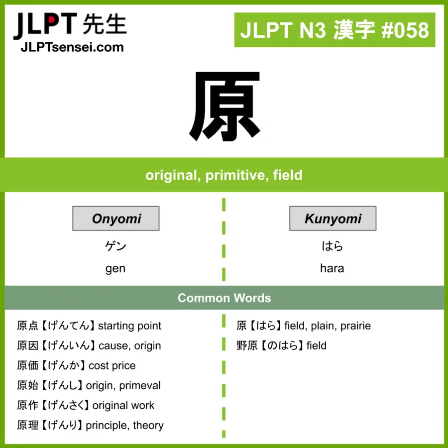 JLPT N3 Kanji: 原 (gen, hara) original – JLPTsensei.com