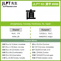 JLPT N3 Kanji: 直 (choku, nao) straightaway – JLPTsensei.com
